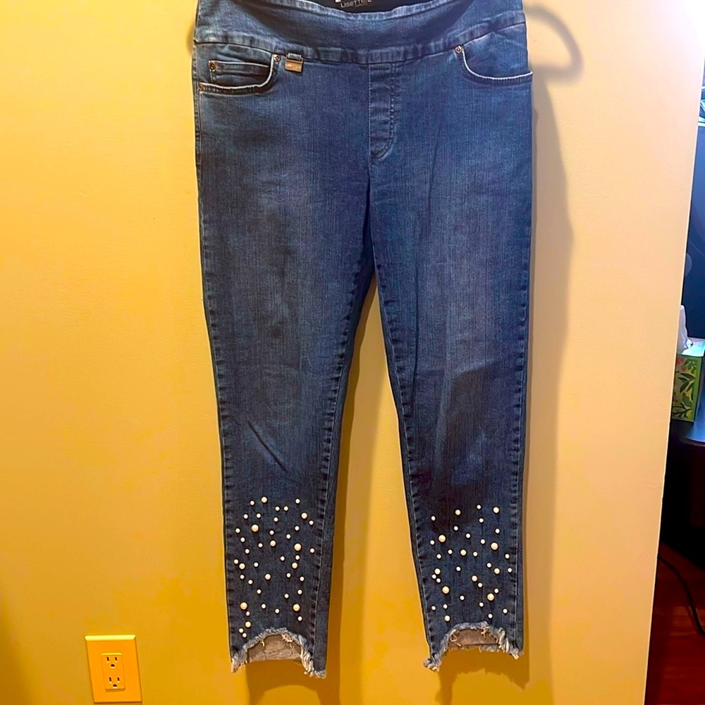 Lisette pull on jeans with pearl embellishments. Size 12. Very stretchy